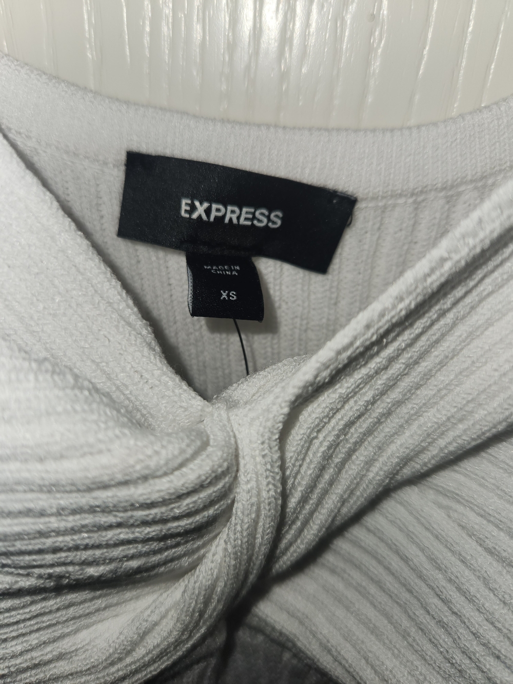 Express White Ribbed Knot-Front Dress - Picture 2 of 4